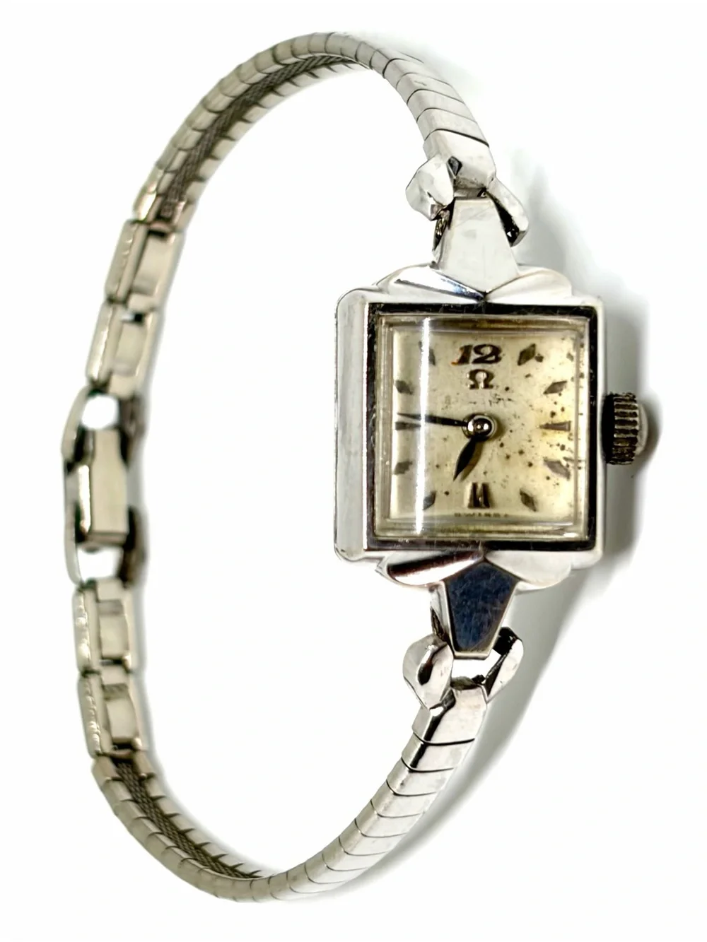 Antique Omega White 10k Gold Filled Mechanical Wind Vintage Wrist Watch WORKING